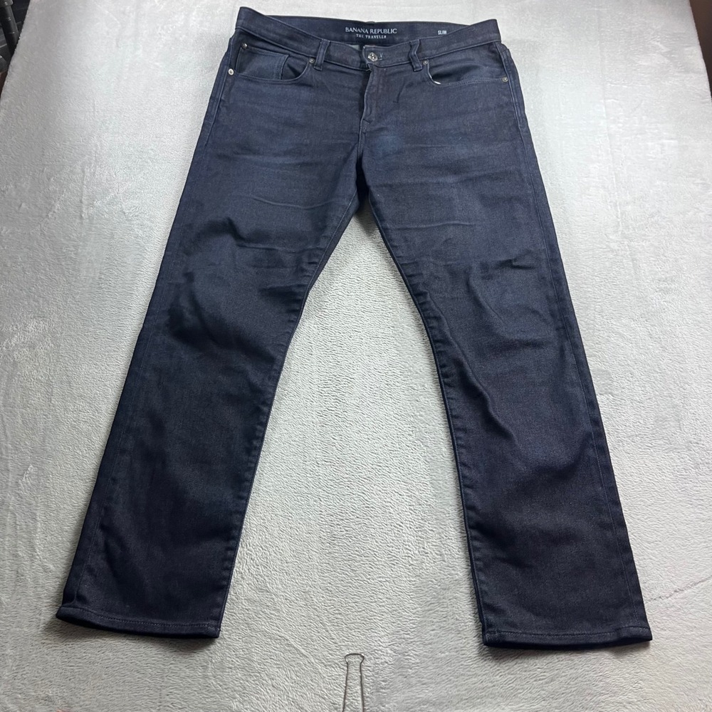 Banana Republic Traveler Slim Fit Jeans Mens 34x30 Dark Wash Indigo Blue